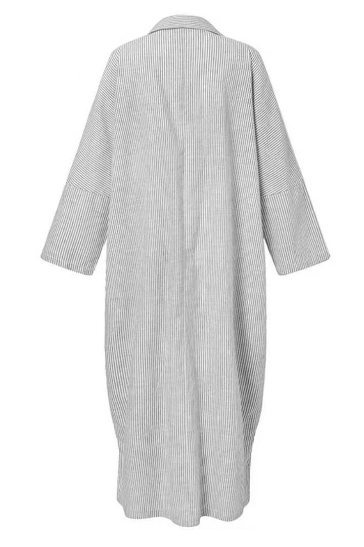 Stripe Lapel Single-breasted Midi Dress Black · XL
