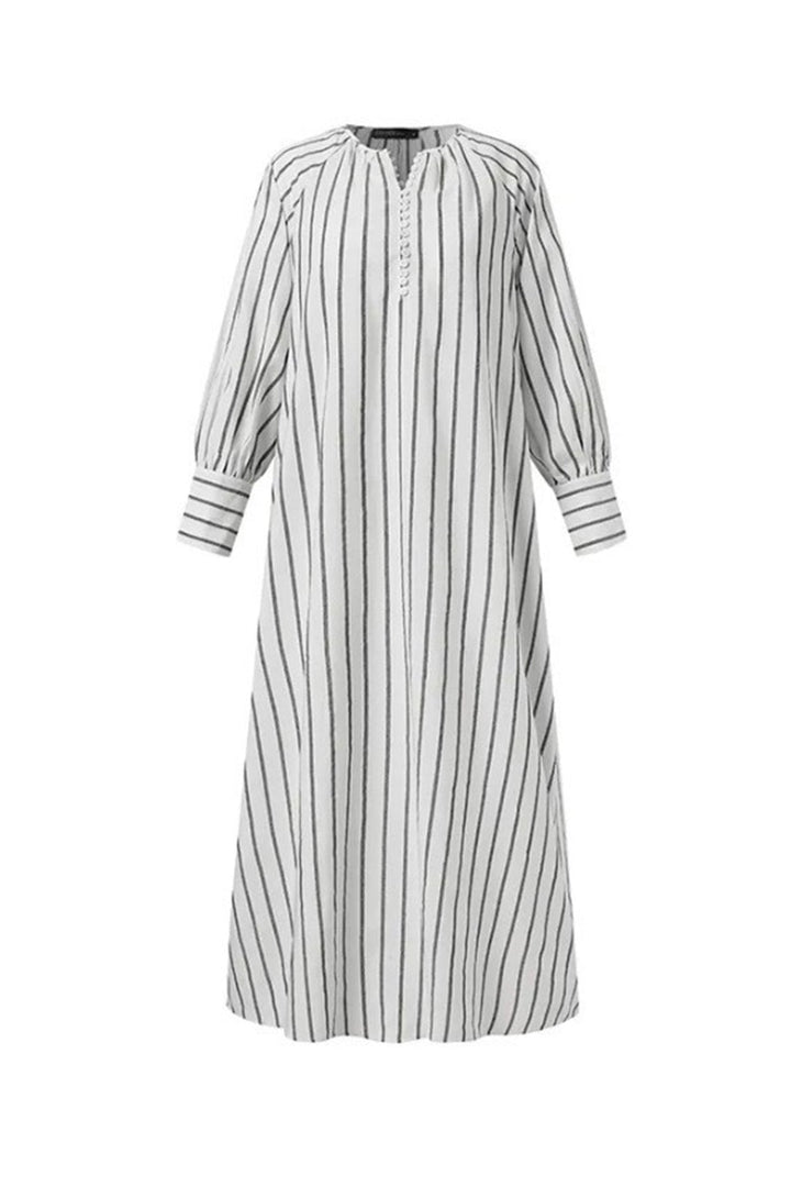 Striped Crew Neck Shirt Dress White · S