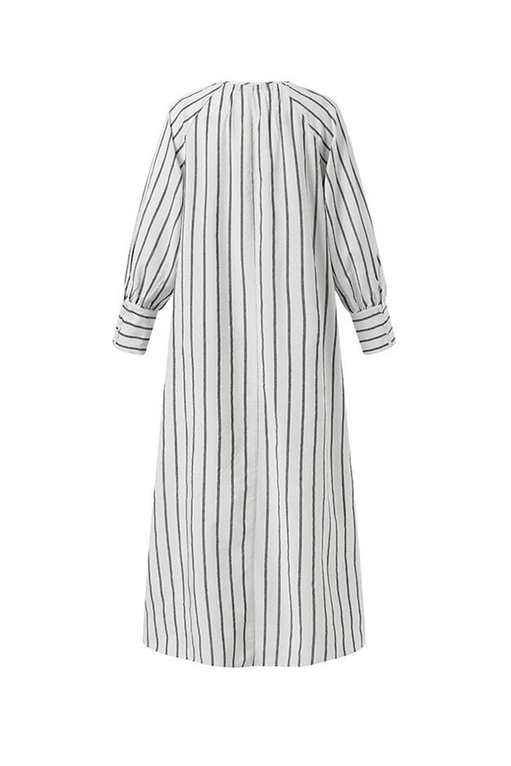 Striped Crew Neck Shirt Dress White · M
