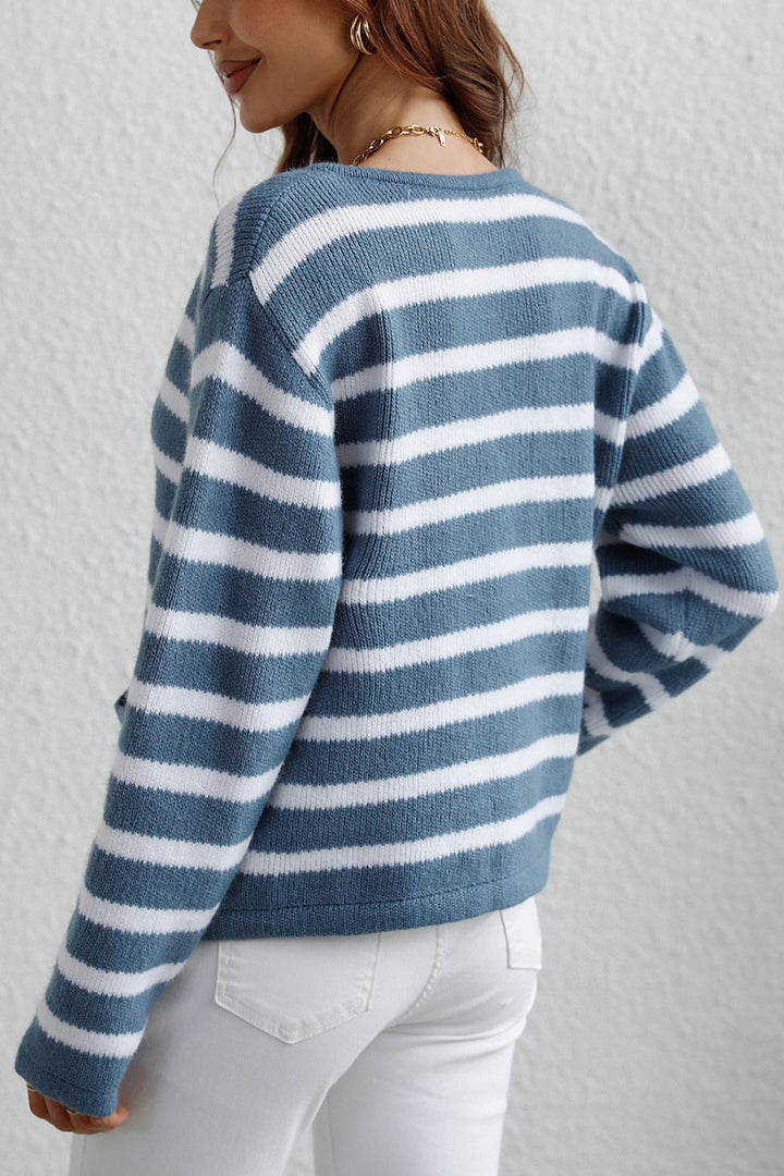 Striped Front With Pocket Cardigan Green · M