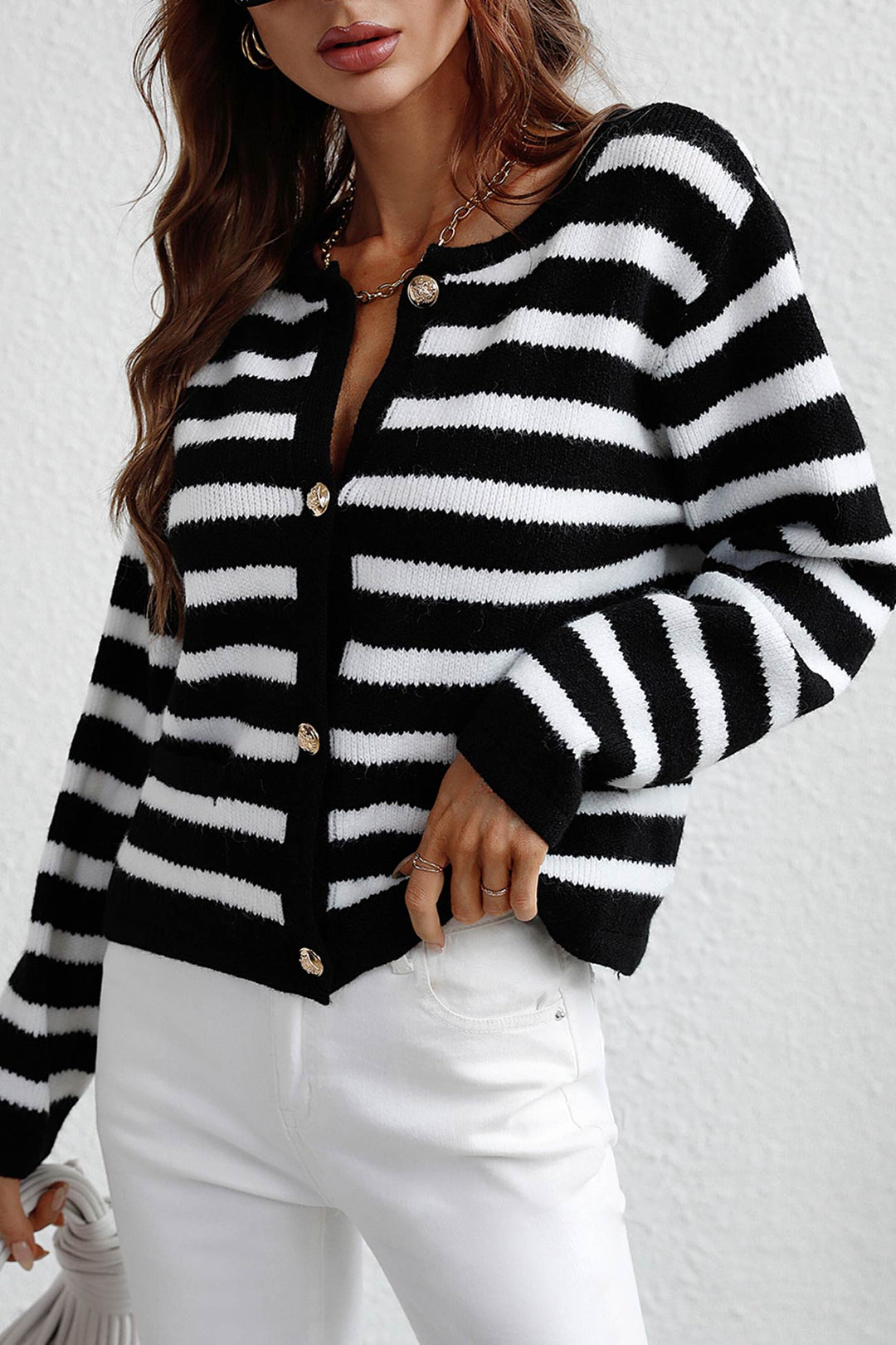 Striped Front With Pocket Cardigan Khaki · XL