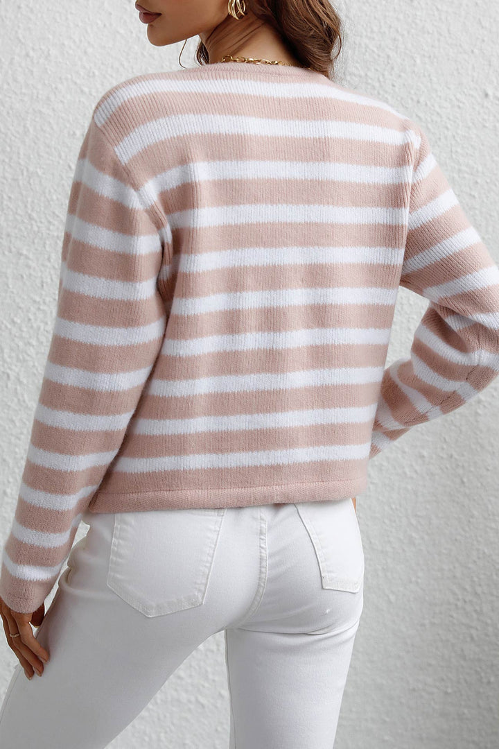 Striped Front With Pocket Cardigan Blue · L