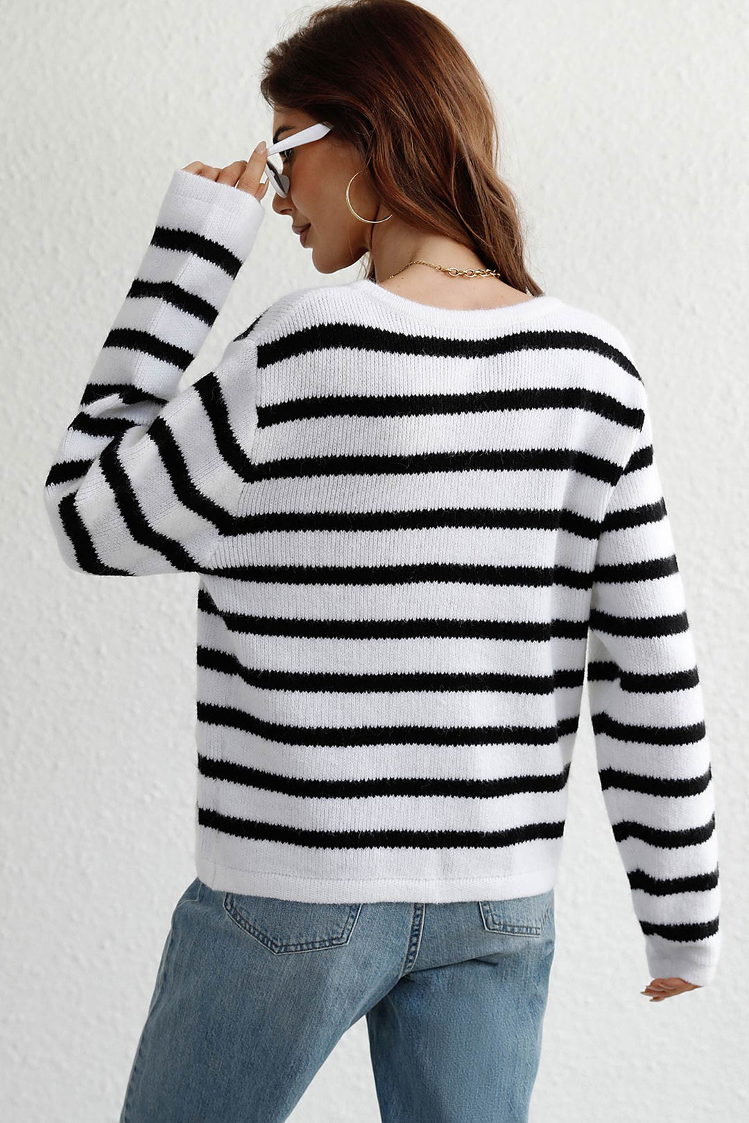 Striped Front With Pocket Cardigan Pink · S