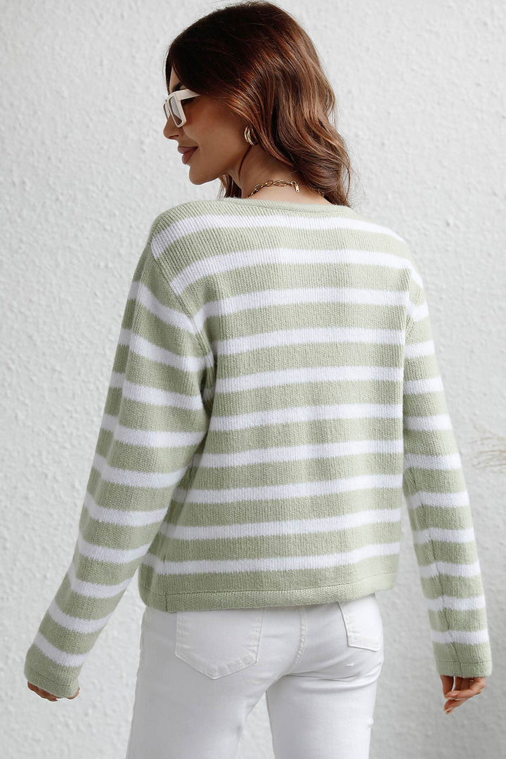 Striped Front With Pocket Cardigan Khaki · S