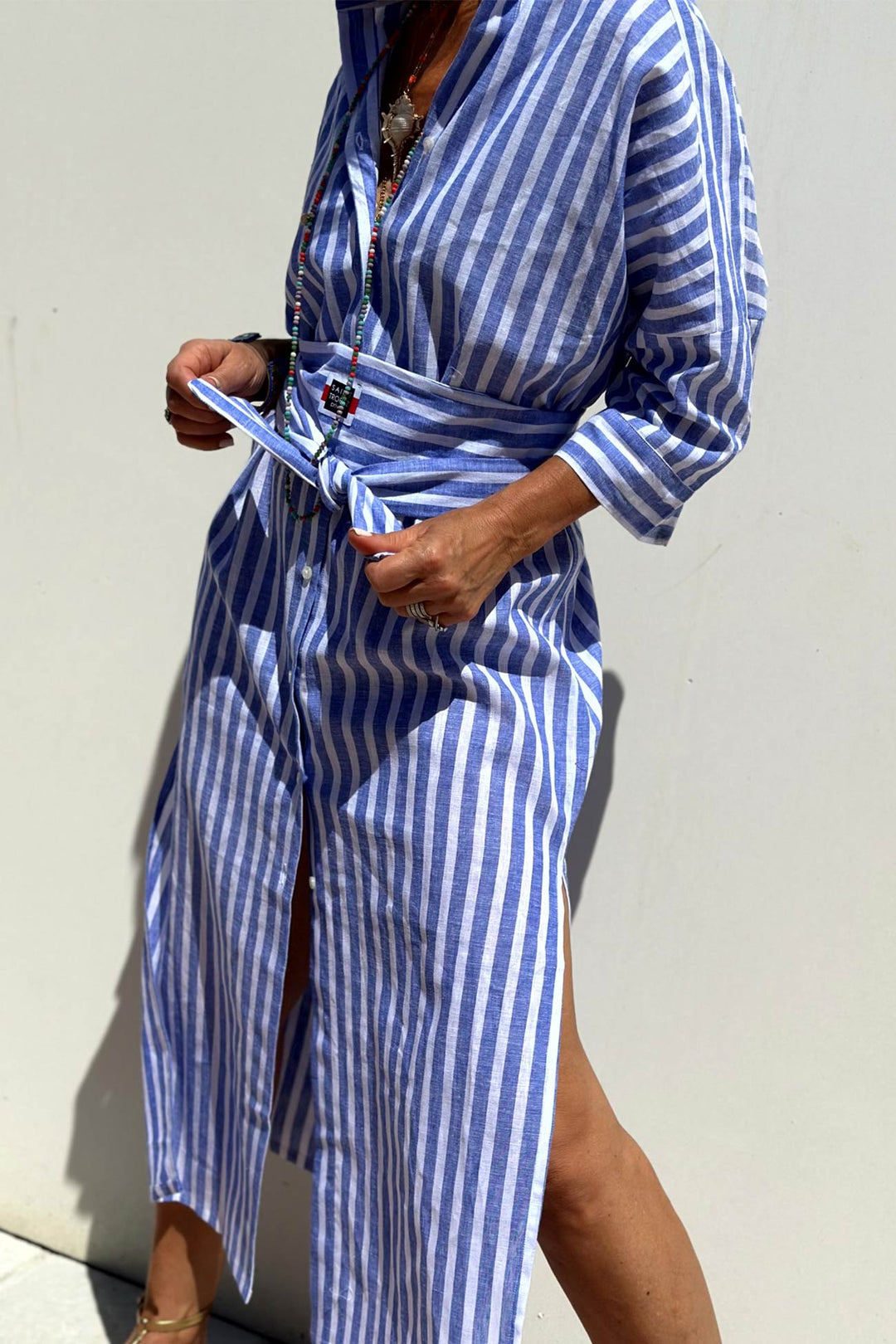 Printed Half Sleeve Shirt Dress Blue · L