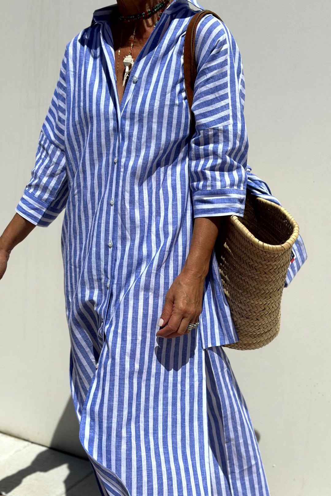 Printed Half Sleeve Shirt Dress Blue · M