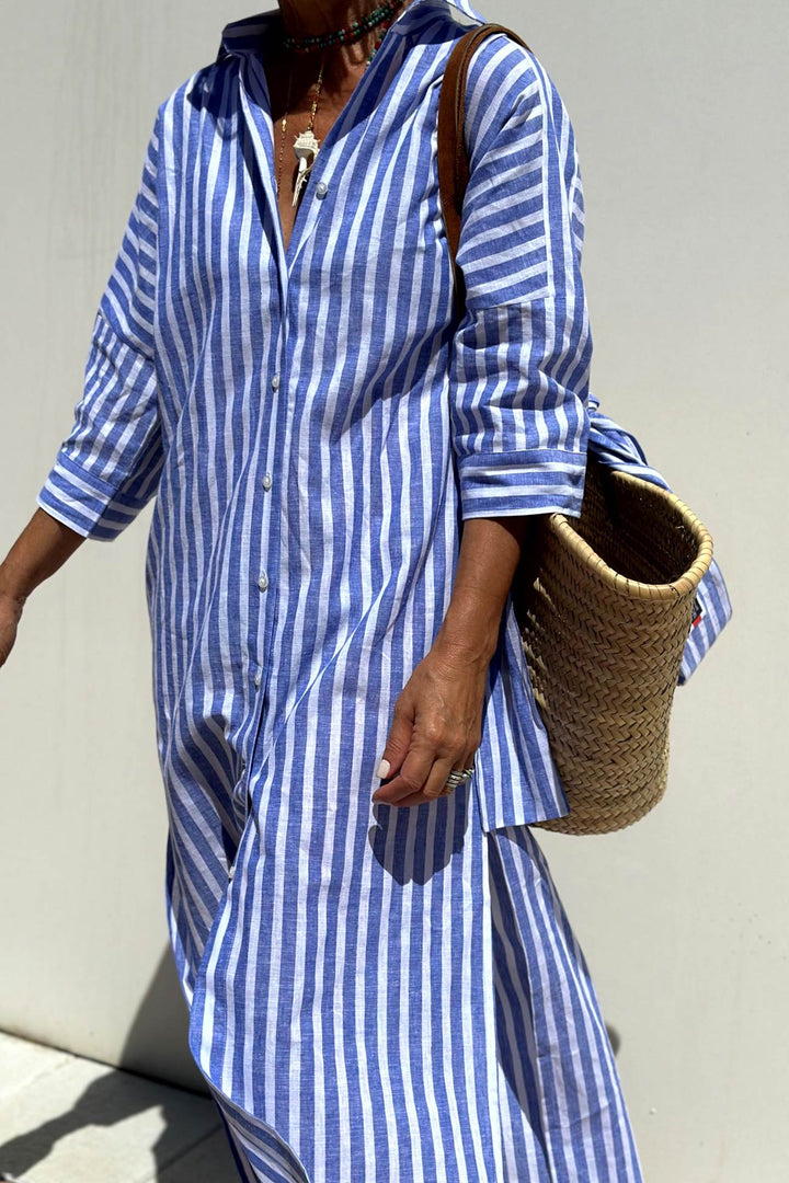 Printed Half Sleeve Shirt Dress Blue · M