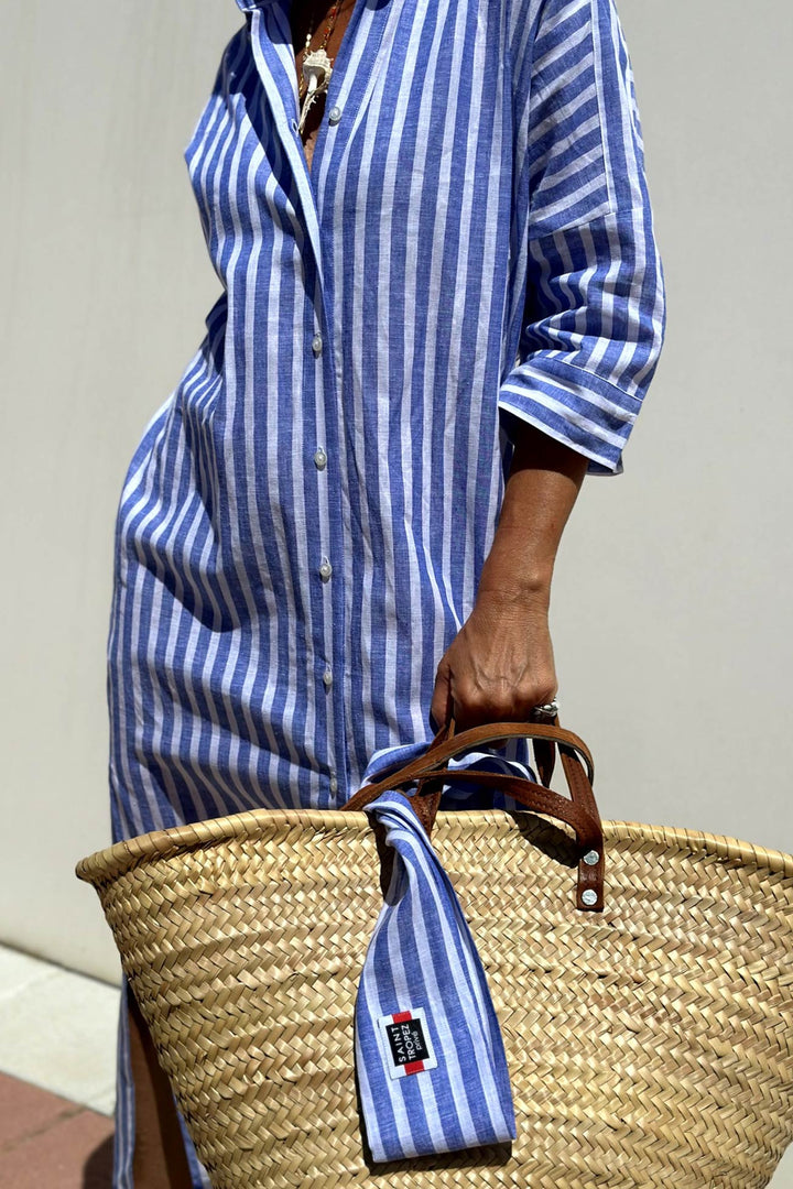 Printed Half Sleeve Shirt Dress Blue · XL