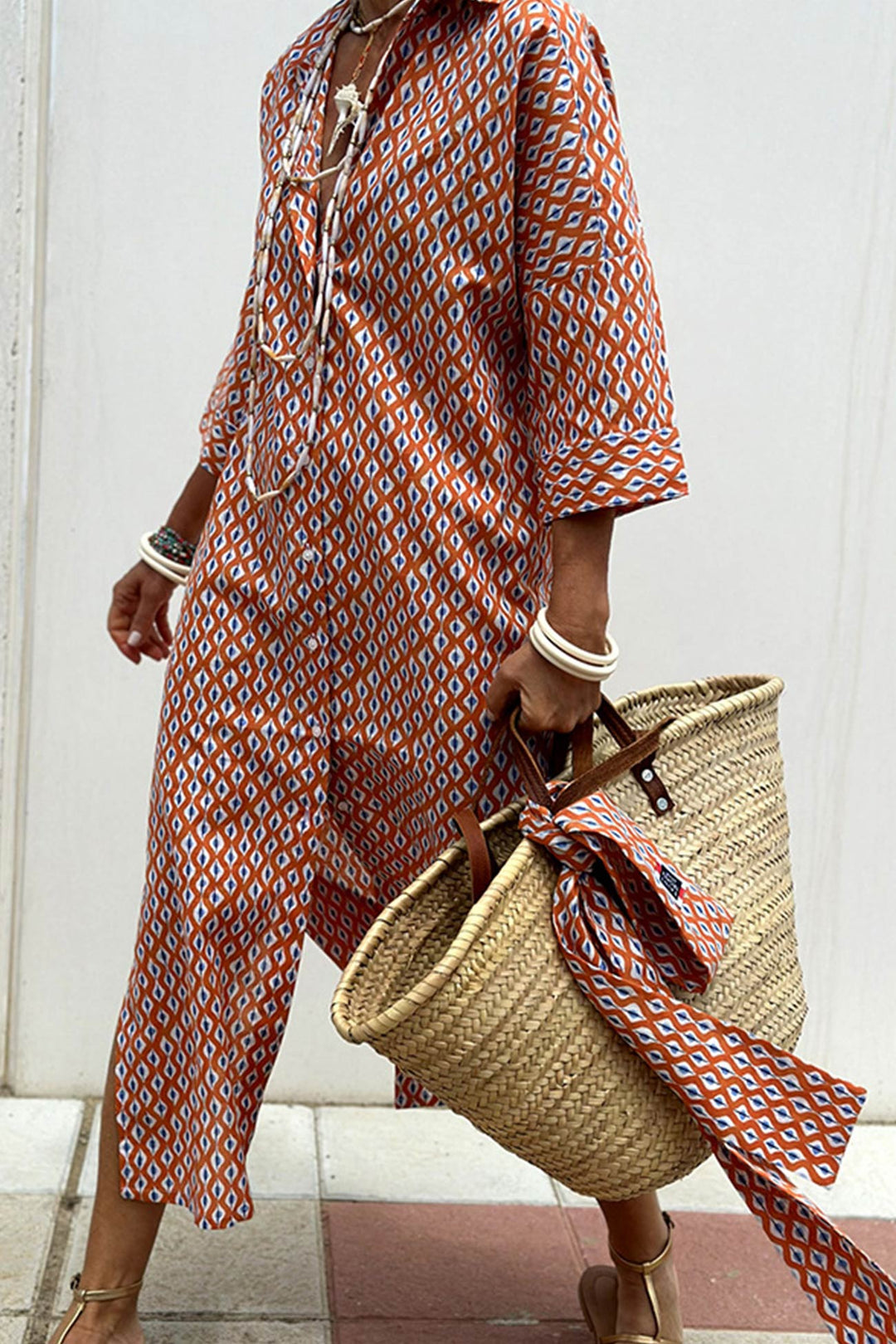 Printed Half Sleeve Shirt Dress Red Rhombic · XL