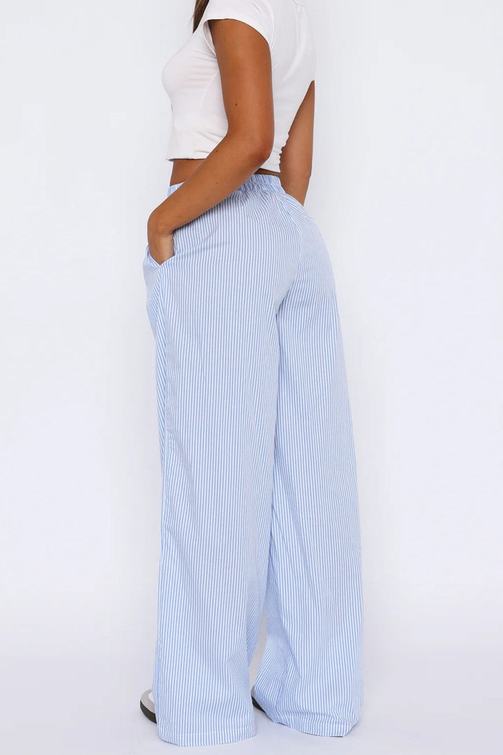 Striped Wide Leg Loose Trousers Blue · L