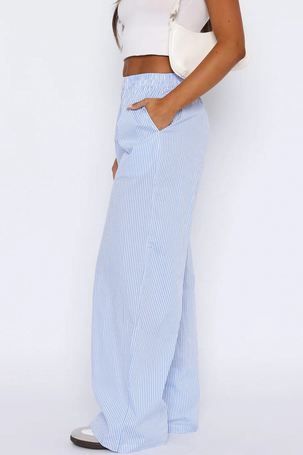 Striped Wide Leg Loose Trousers Blue · M