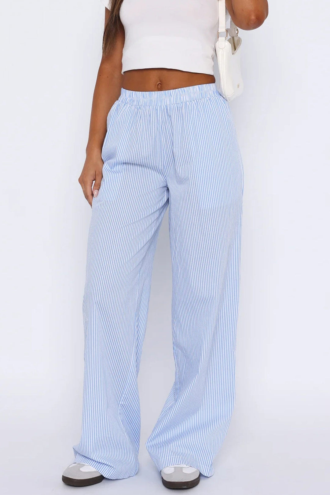 Striped Wide Leg Loose Trousers Blue · S