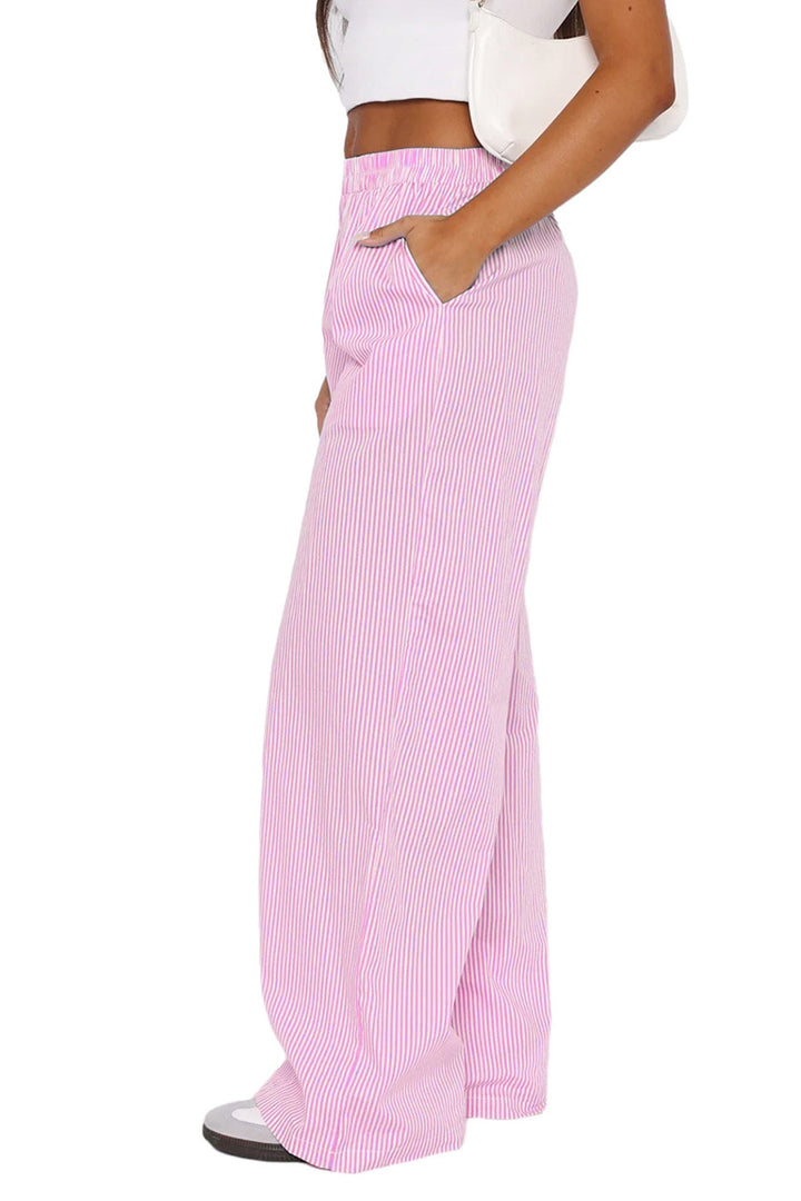 Striped Wide Leg Loose Trousers Pink · M