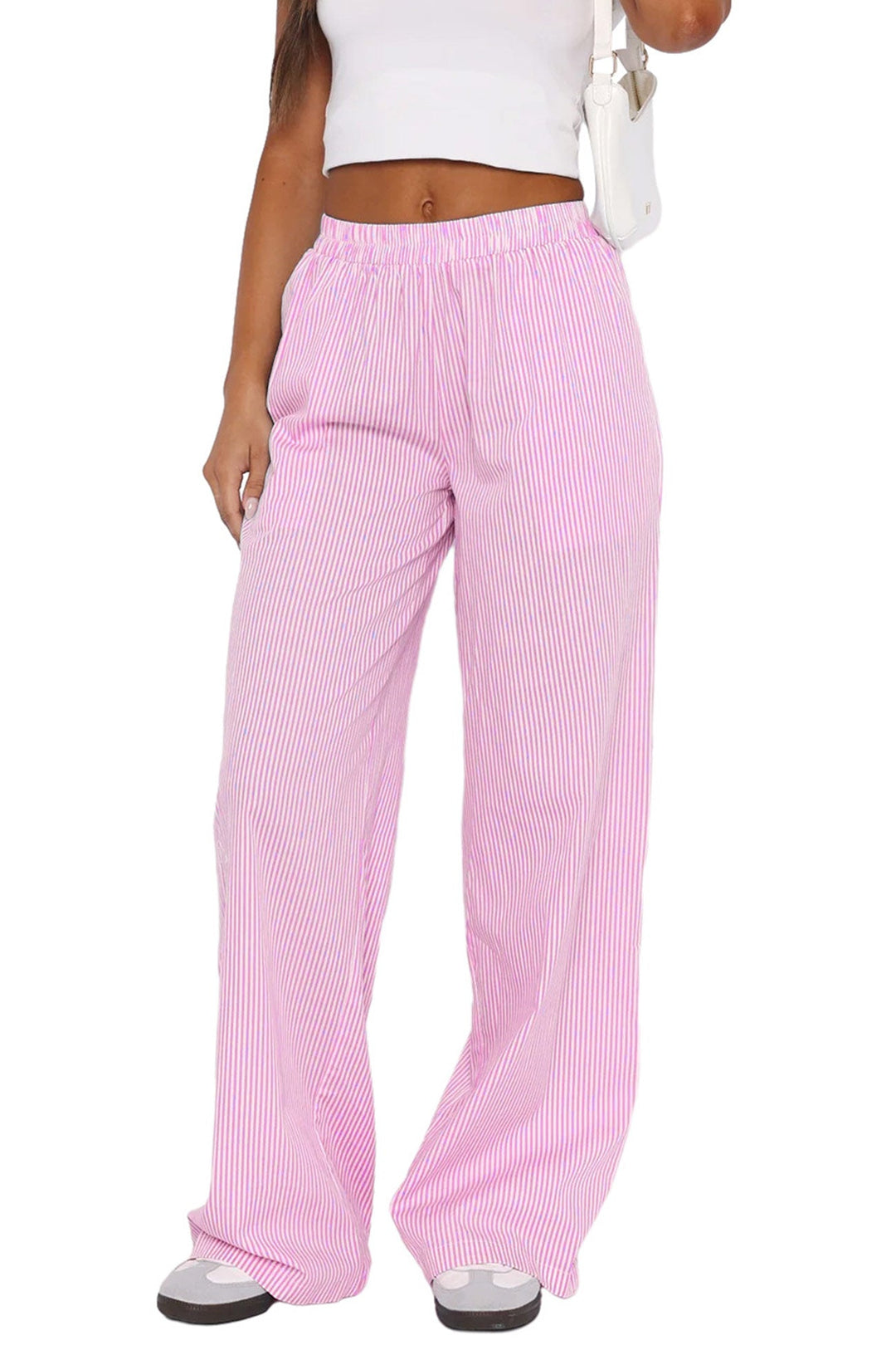 Striped Wide Leg Loose Trousers Pink · S