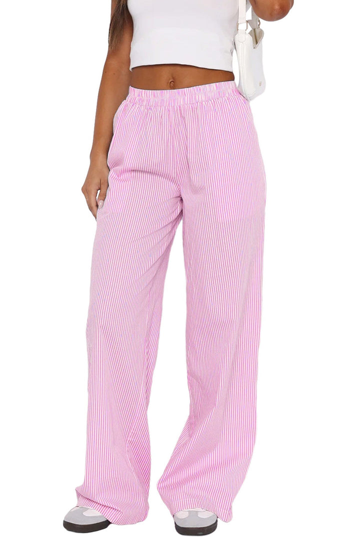 Striped Wide Leg Loose Trousers Pink · S