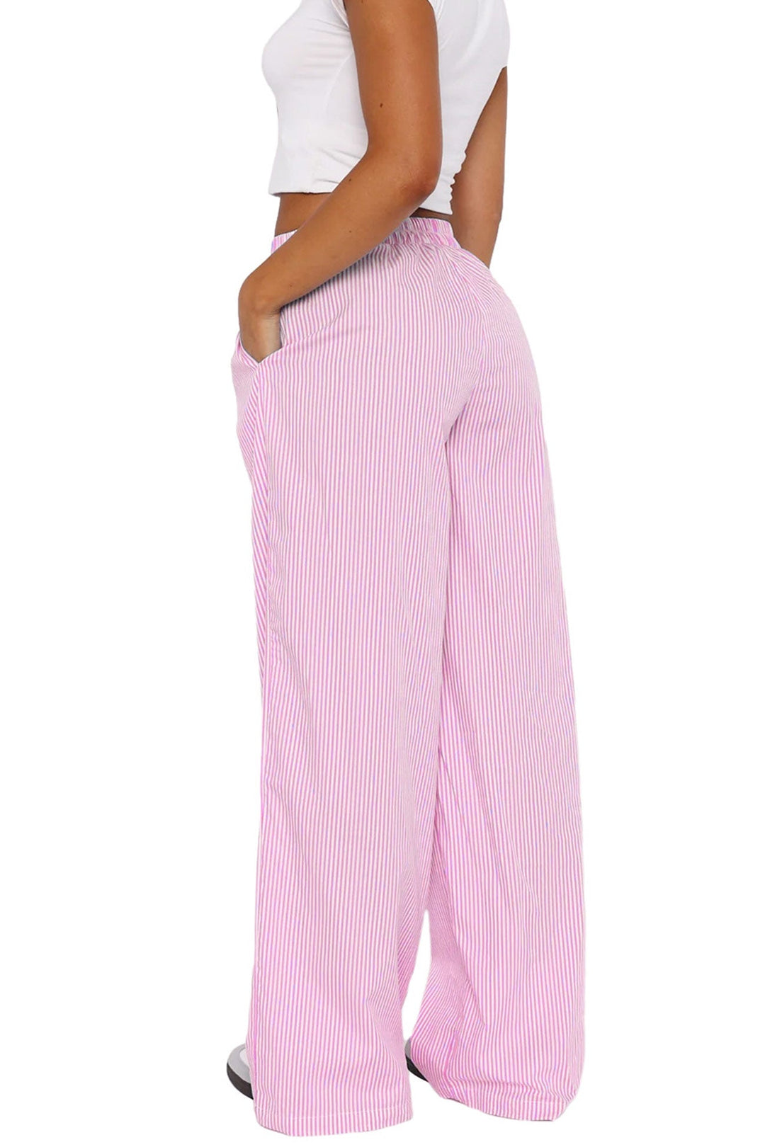 Striped Wide Leg Loose Trousers Pink · L