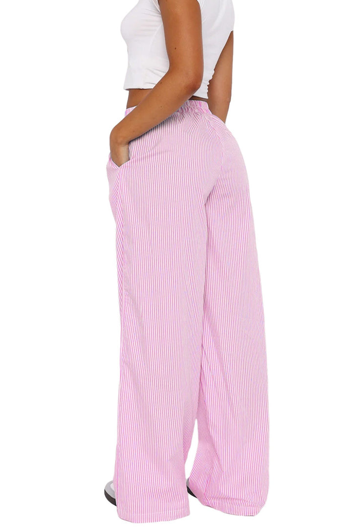 Striped Wide Leg Loose Trousers Pink · L