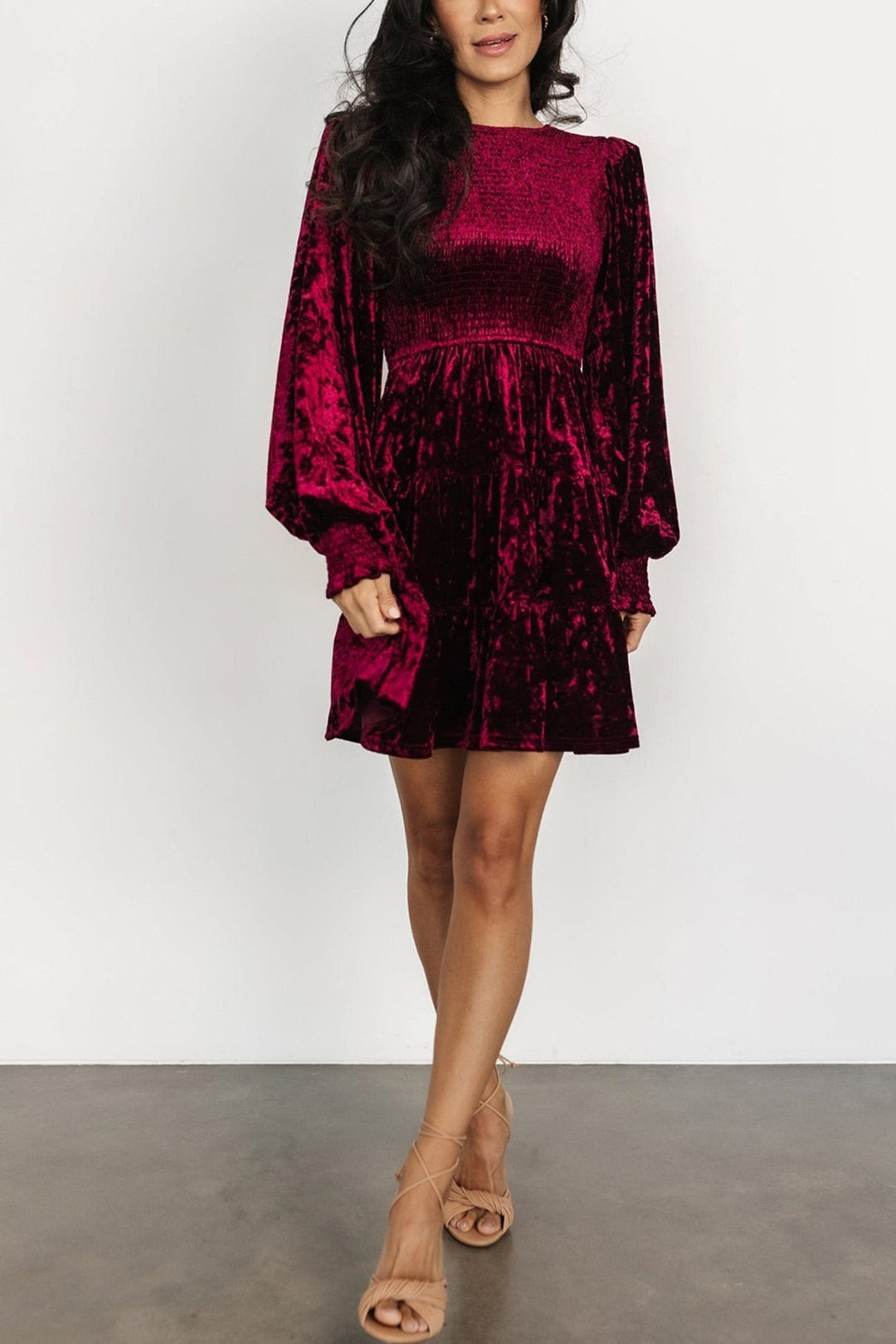 Suede Puff Sleeve Tiered Ruffle Dress Black · XL