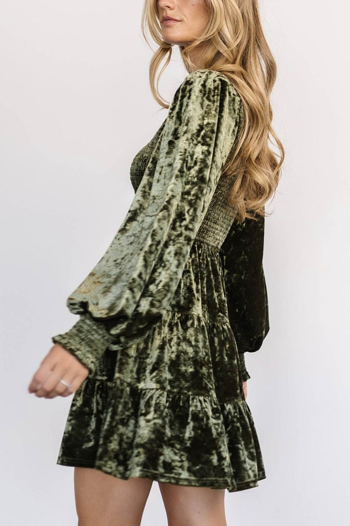 Suede Puff Sleeve Tiered Ruffle Dress Light Brown · 2XL