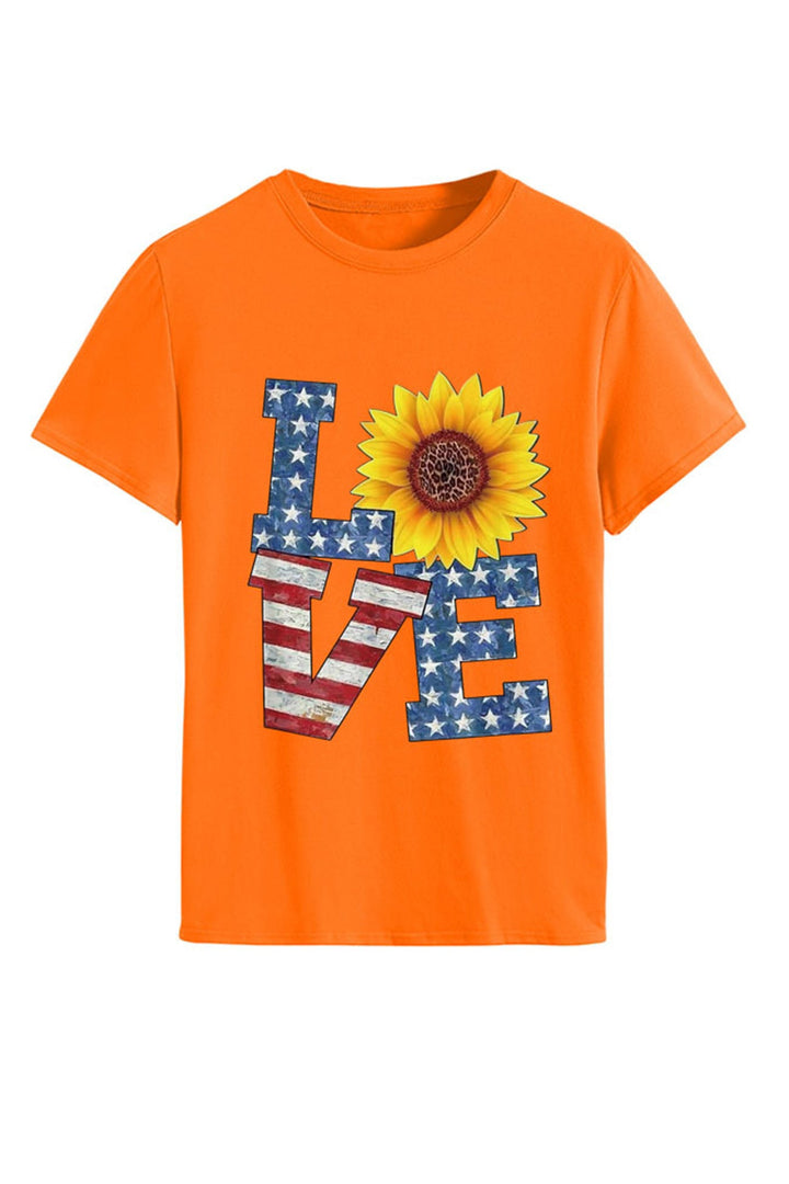 Sunflowers Pentagram Letter Print T-shirt Beige · 2XL