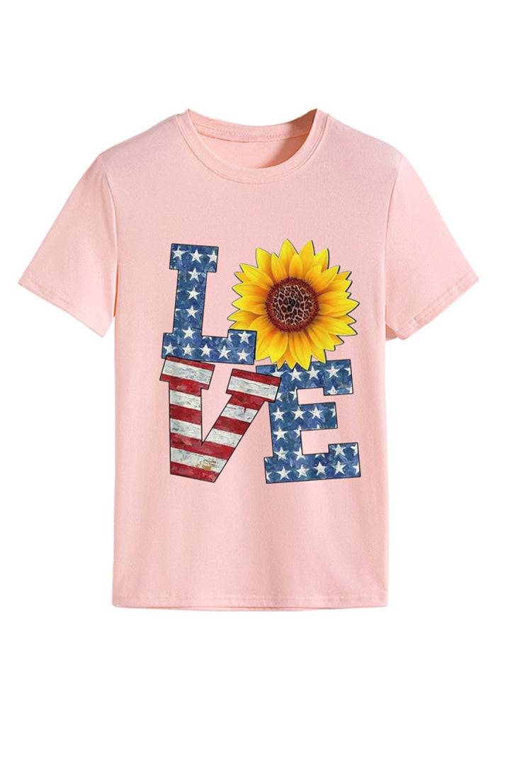 Sunflowers Pentagram Letter Print T-shirt Yellow · L