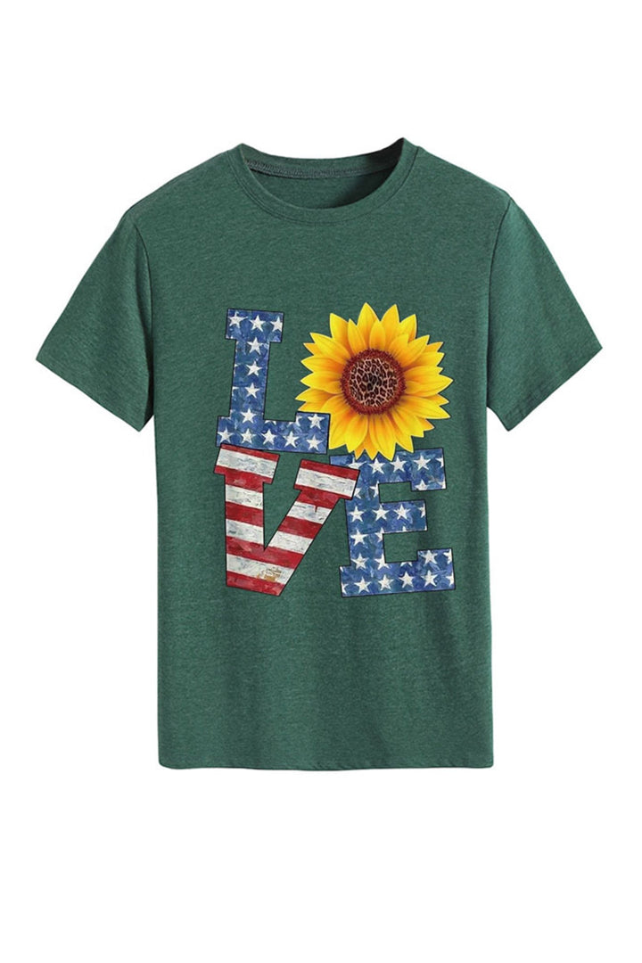 Sunflowers Pentagram Letter Print T-shirt Beige · S