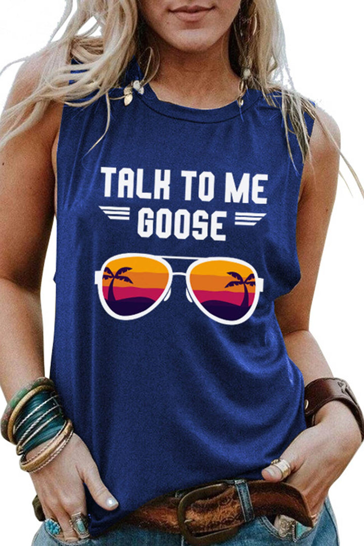 Talk To Me Goose Printed Sleeveless T-shirt Black · L