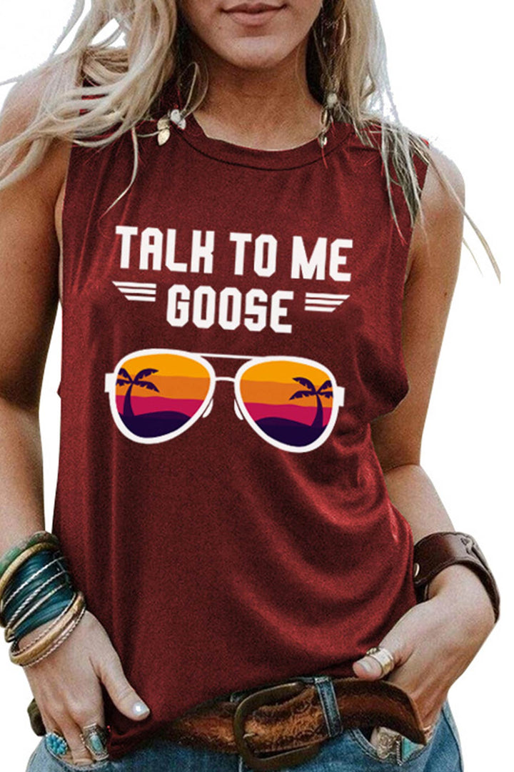 Talk To Me Goose Printed Sleeveless T-shirt Black · M