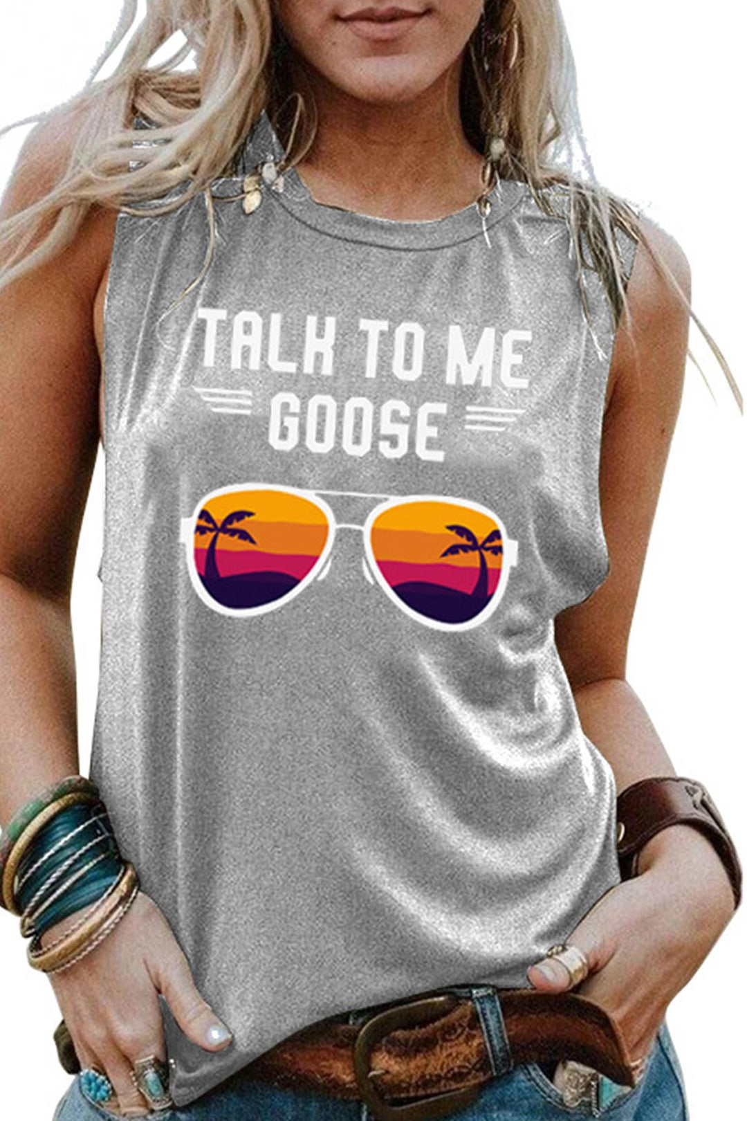 Talk To Me Goose Printed Sleeveless T-shirt Black · S