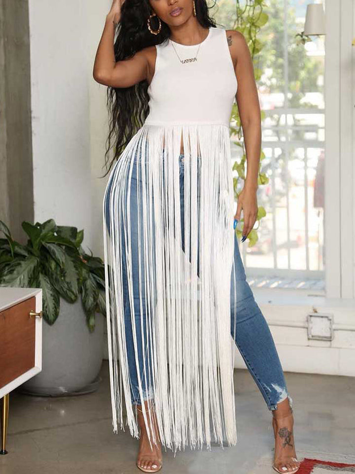 Tassel Sleeveless Top White / M