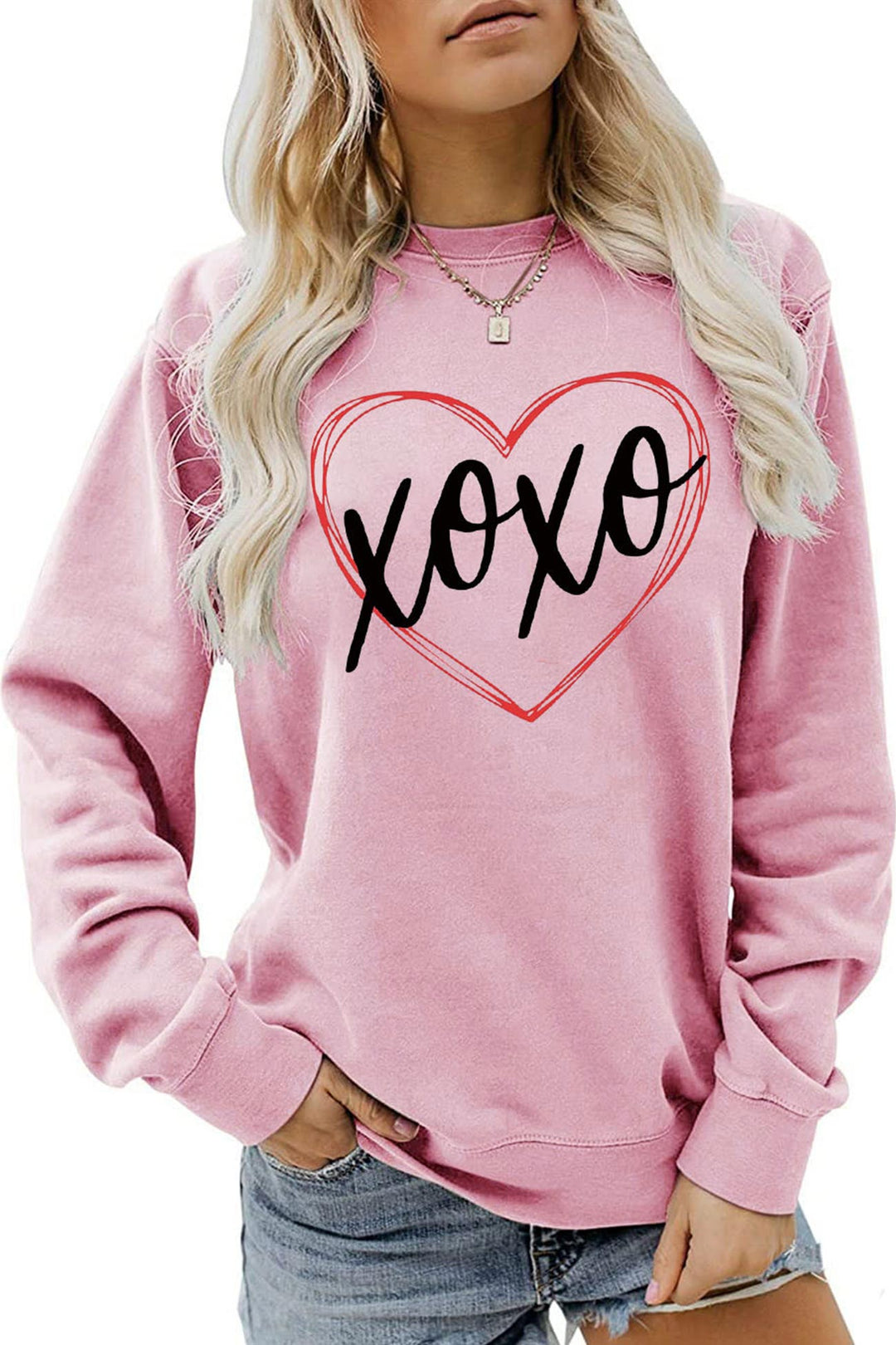 Thin Line Heart Letter Graphic Sweatshirt Maroon · S