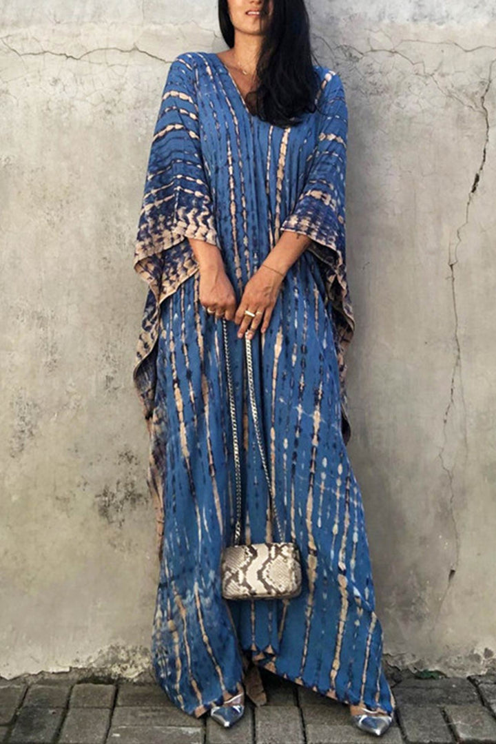 Tie Dye Slit Beach Cover-up Maxi Dress White Navy Blue · One Size