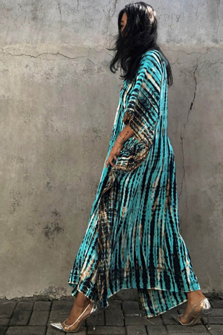 Tie Dye Slit Beach Cover-up Maxi Dress Navy Blue · One Size