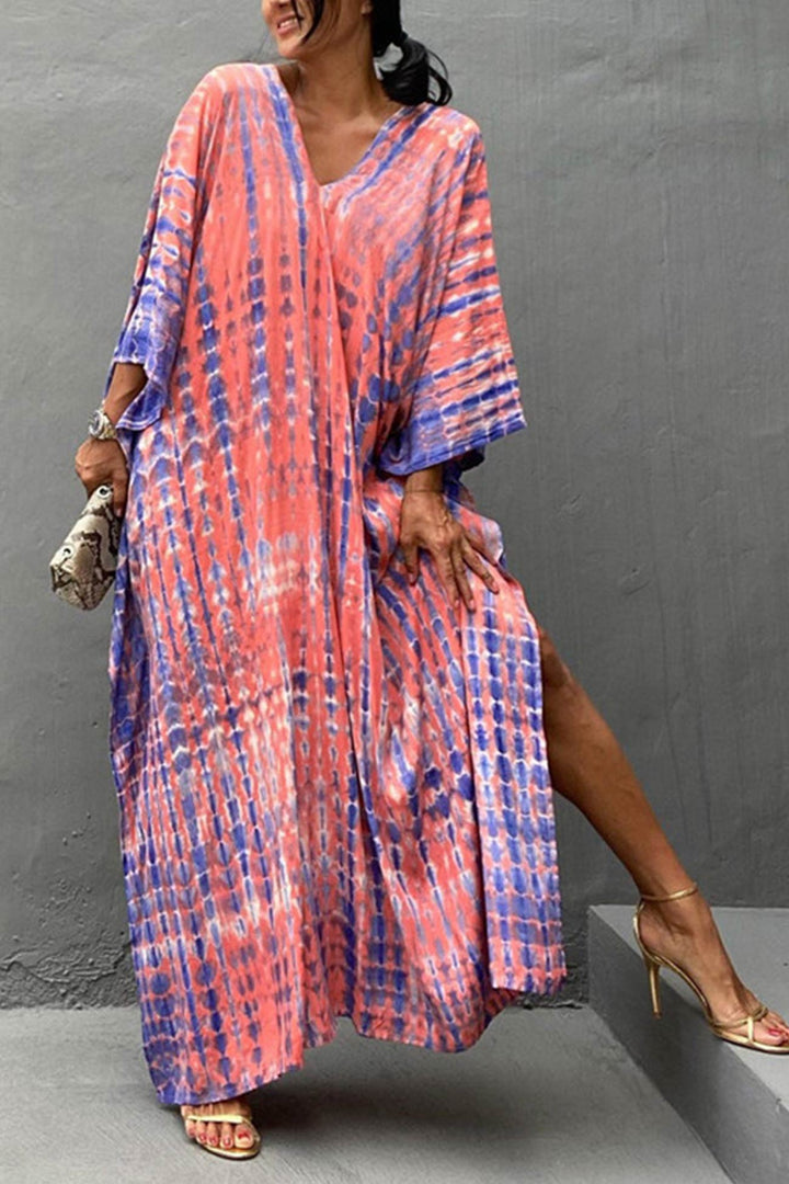 Tie Dye Slit Beach Cover-up Maxi Dress Cyan Coffee · One Size
