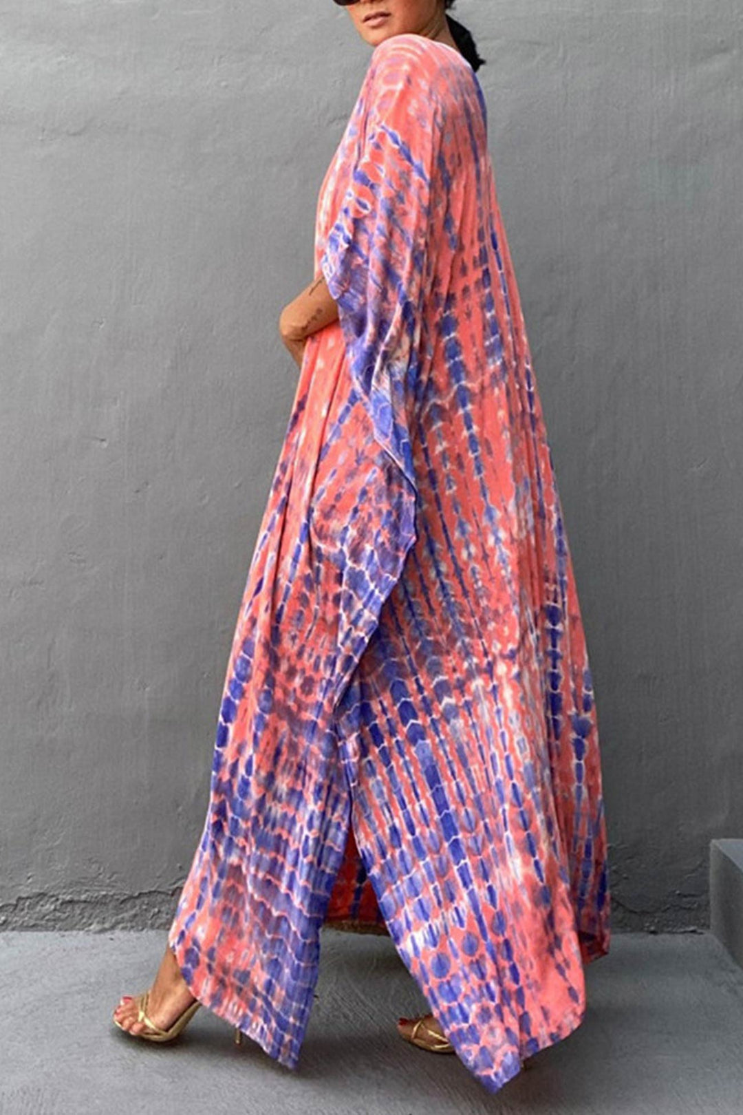 Tie Dye Slit Beach Cover-up Maxi Dress Yellow Green · One Size