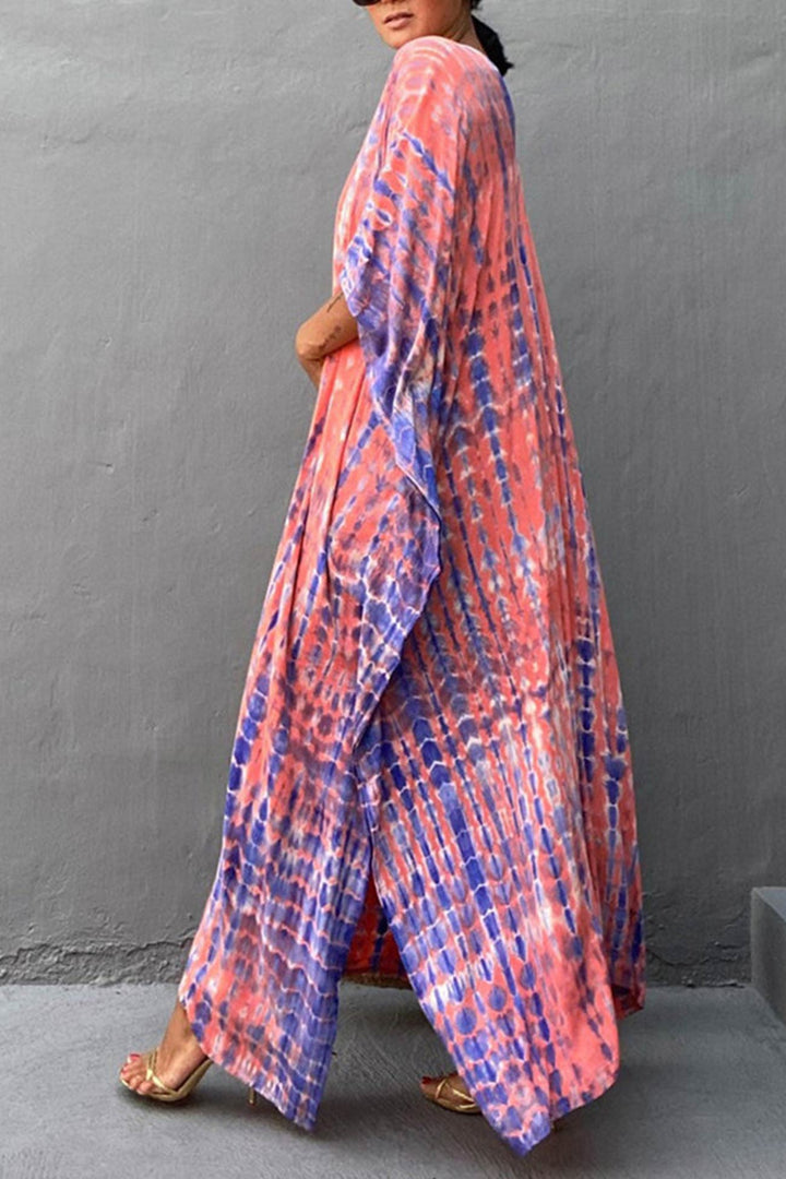 Tie Dye Slit Beach Cover-up Maxi Dress Yellow Green · One Size