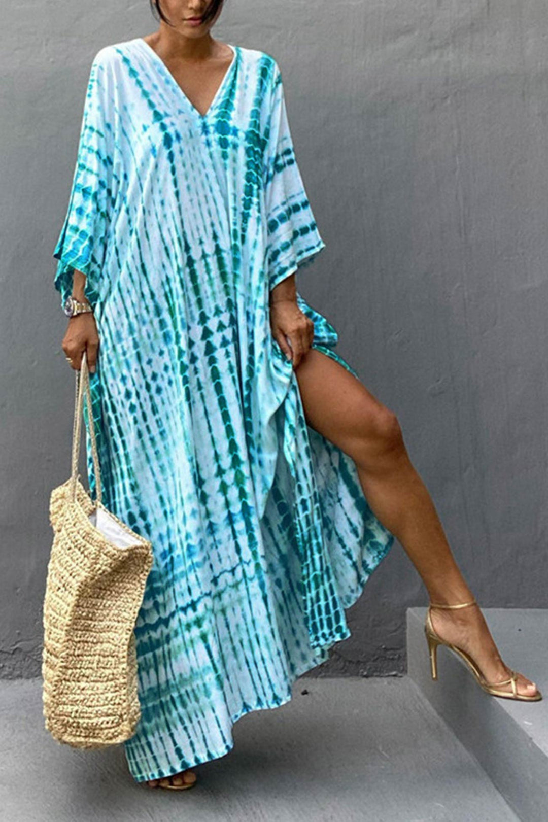 Tie Dye Slit Beach Cover-up Maxi Dress