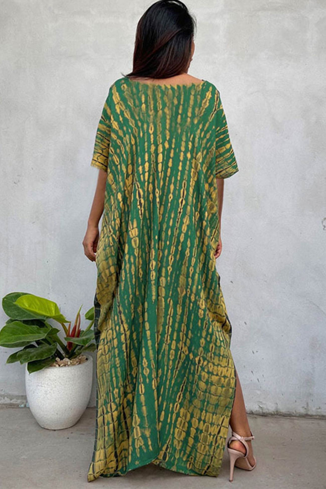 Tie Dye Slit Beach Cover-up Maxi Dress Grey · One Size