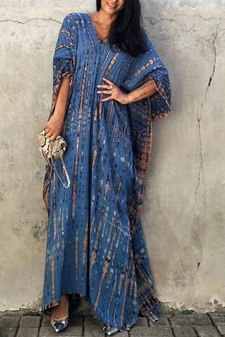 Tie Dye Slit Beach Cover-up Maxi Dress Blue Green · One Size