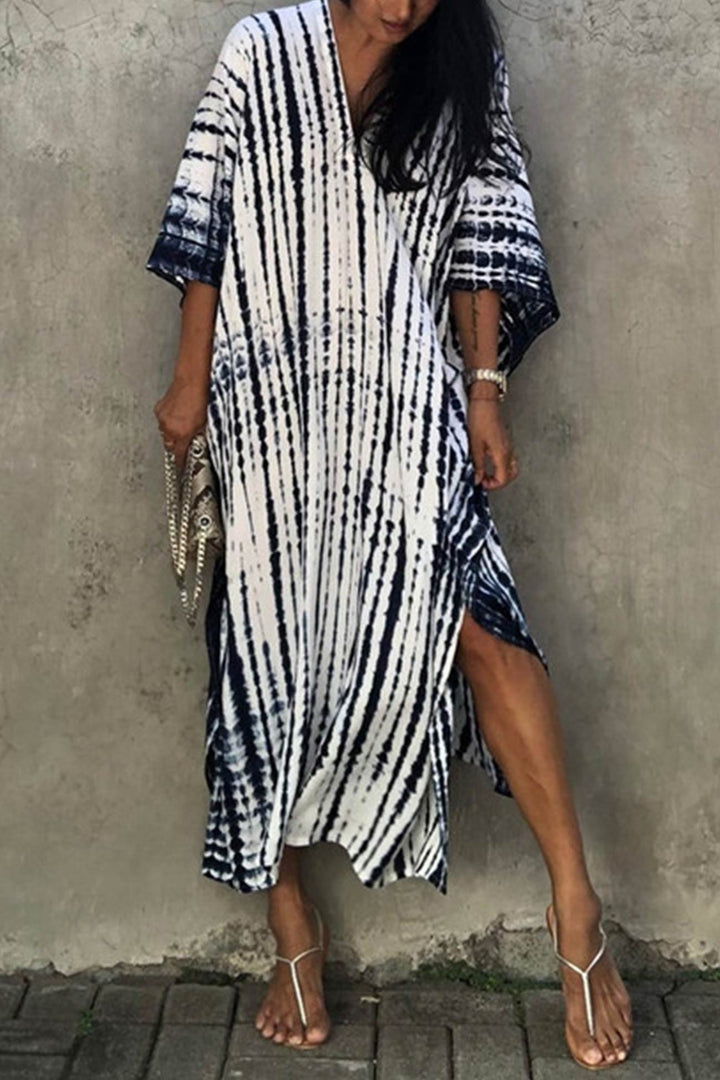 Tie Dye Slit Beach Cover-up Maxi Dress Blue Black · One Size