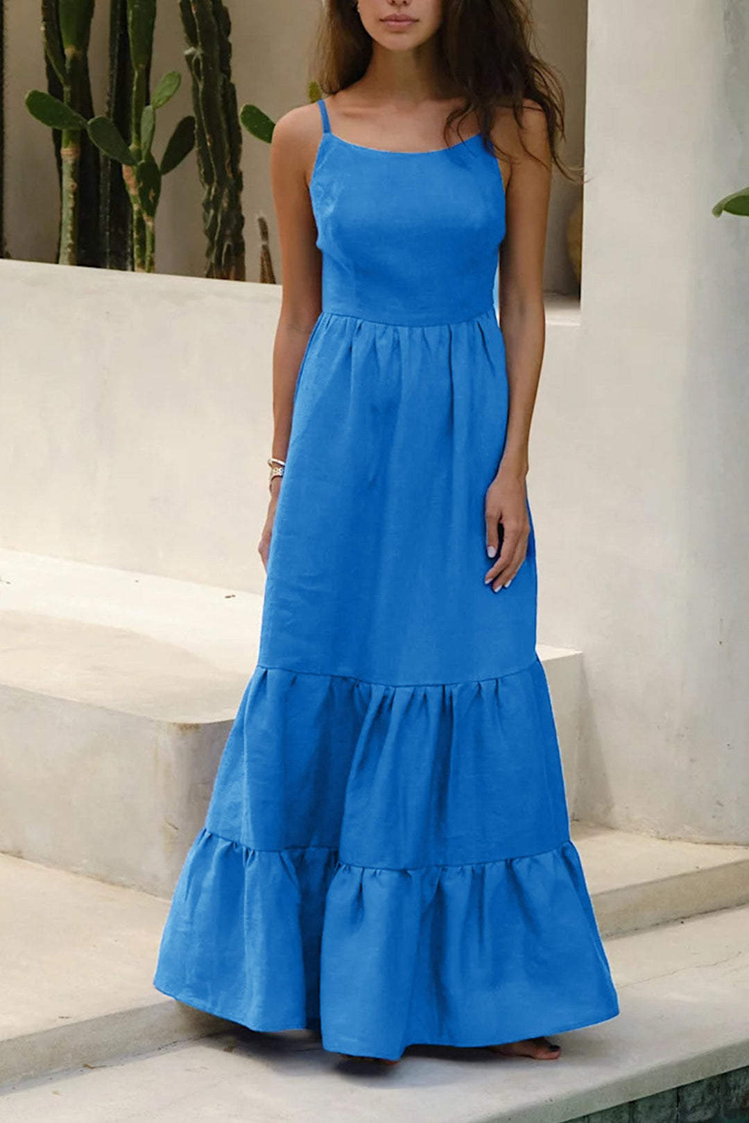 Tie-back Tiered Cotton Cami Dress Light Green · L