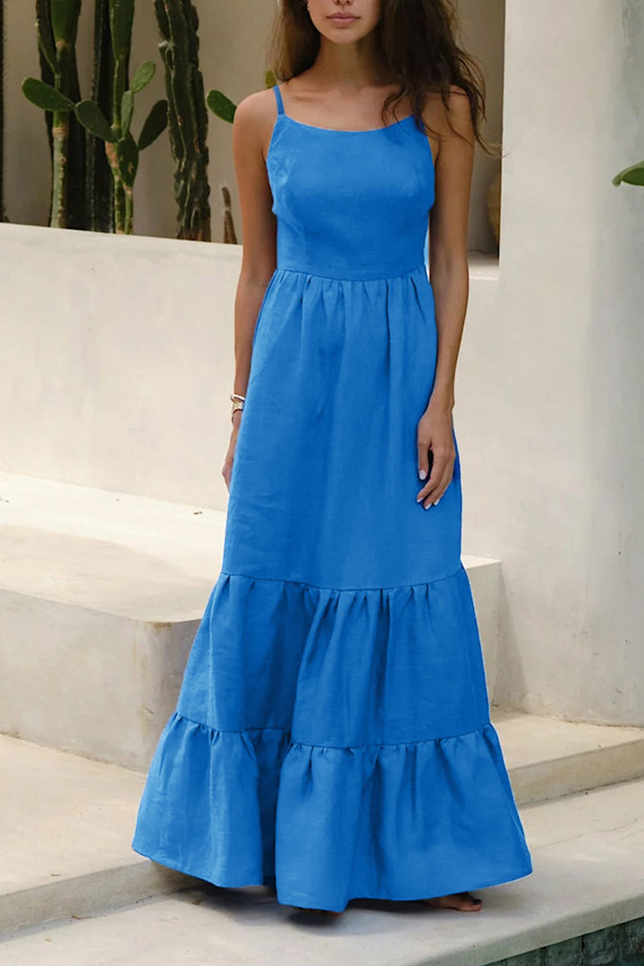 Tie-back Tiered Cotton Cami Dress Light Green · L