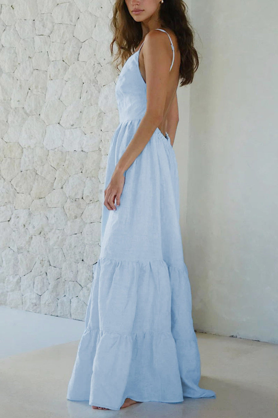 Tie-back Tiered Cotton Cami Dress Sky Blue · M