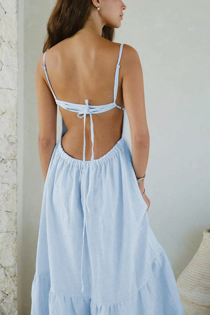 Tie-back Tiered Cotton Cami Dress Sky Blue · S