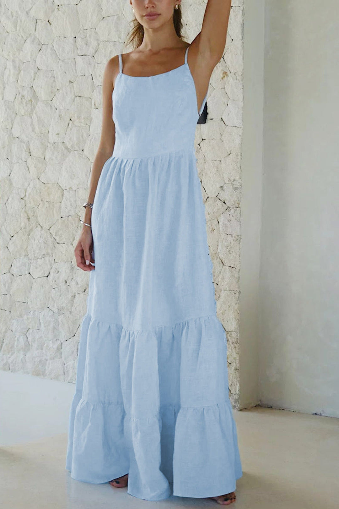 Tie-back Tiered Cotton Cami Dress White · S