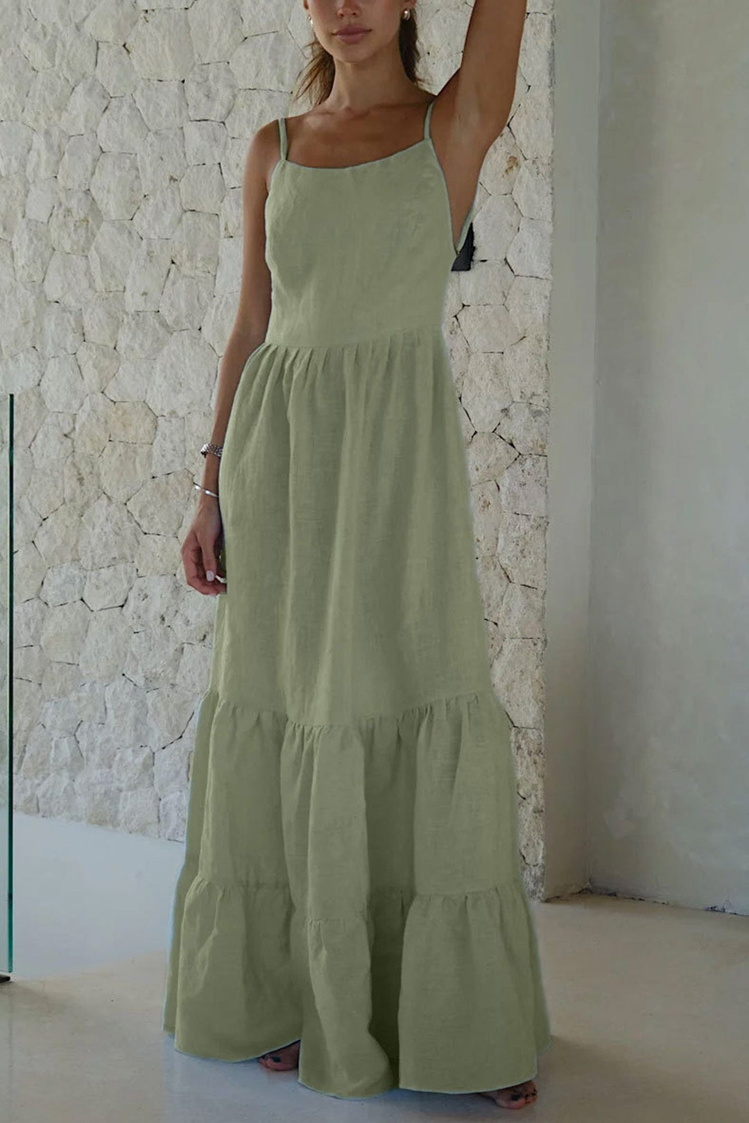 Tie-back Tiered Cotton Cami Dress