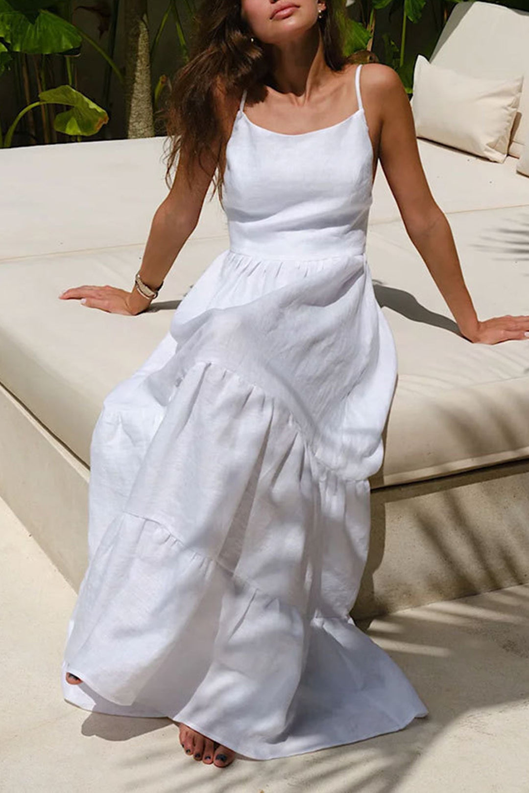 Tie-back Tiered Cotton Cami Dress Dark Blue · S