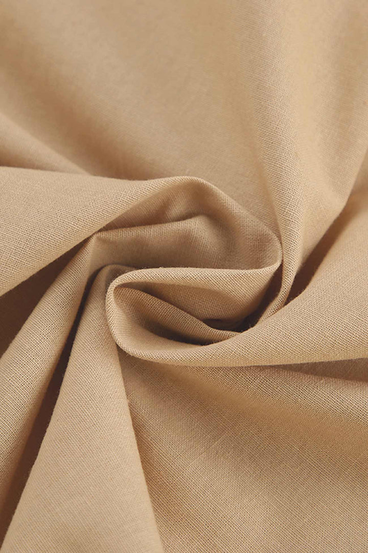 Tie-straps High Waist Backless Cotton Dress Khaki · S