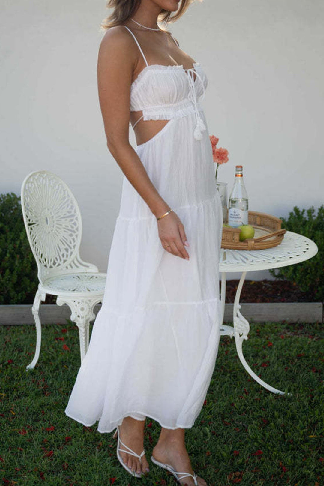 Tie-up Cutout Tiered Cami Dress Blue · M