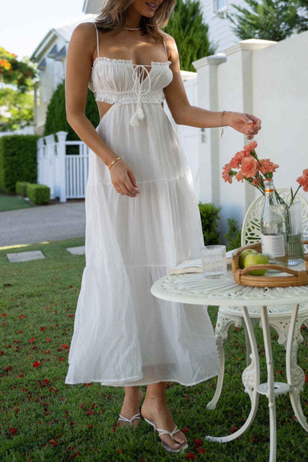 Tie-up Cutout Tiered Cami Dress Blue · S